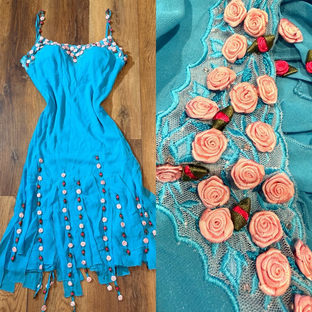 Vintage Y2K 100% Silk Beaded Dress Vintage Beaded Dress Sue Wong Dress Fairy